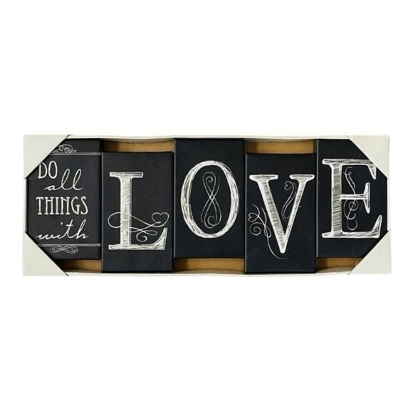 NIB Vintage LOVE Sign Black White Canvas Print Plaque 5 Pieces Wall Hanging Sign - Picture 2 of 2